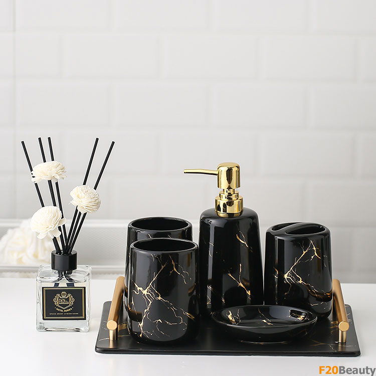 Bộ dụng cụ phòng tắm bằng sứ vân đá Marble