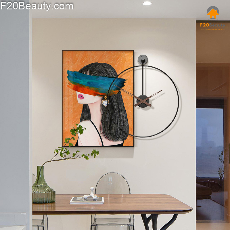 Đồng hồ treo tường kết hợp tranh cô gái