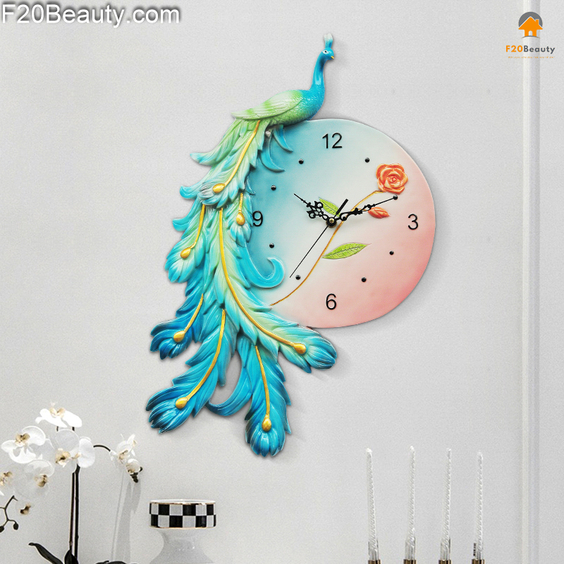 Đồng hồ treo tường cao cấp chim công khổng tước 3D