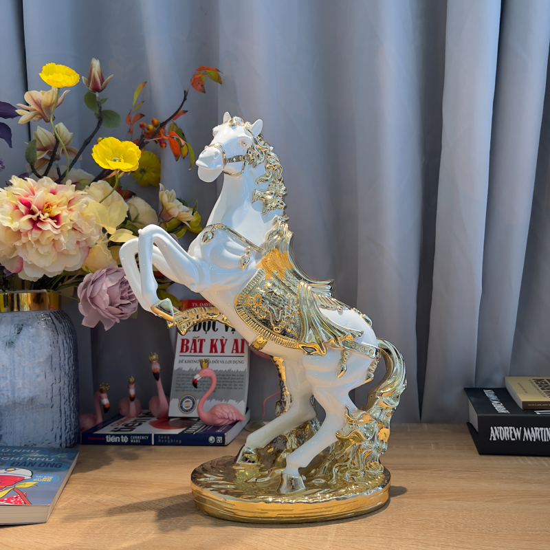 Tượng decor ngựa phi nước đại bạch kim