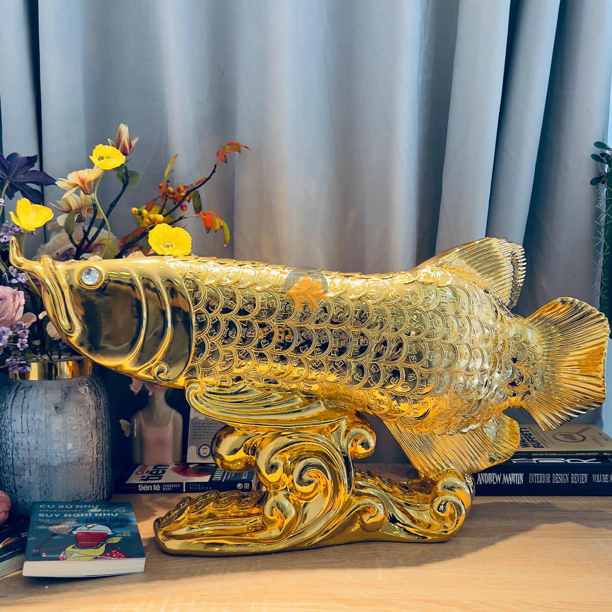 Tượng cá chép kim long vàng ánh kim