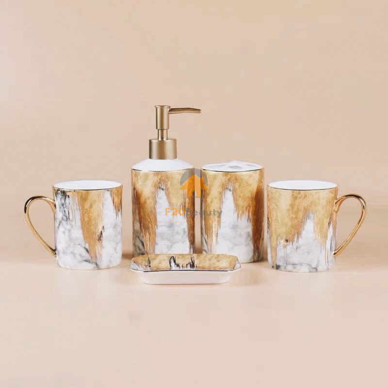 Bộ dồ dùng nhà tắm bằng gốm cam nhạt