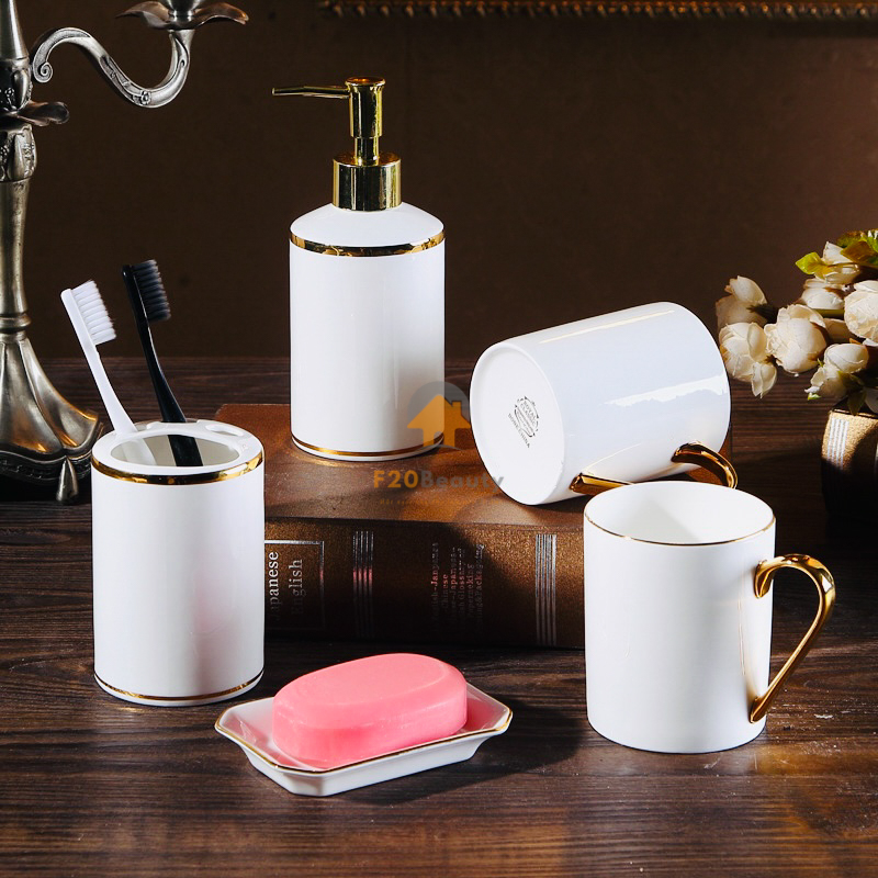 Bộ đồ dùng nhà tắm bằng sứ trắng