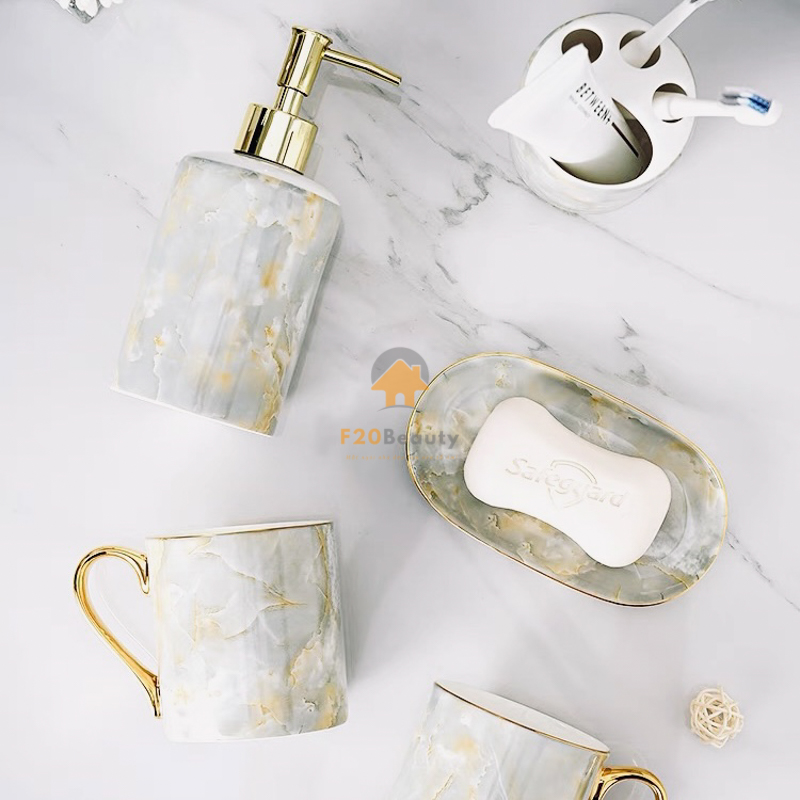 Bộ đồ dùng nhà tắm bằng sứ vân đá Marble