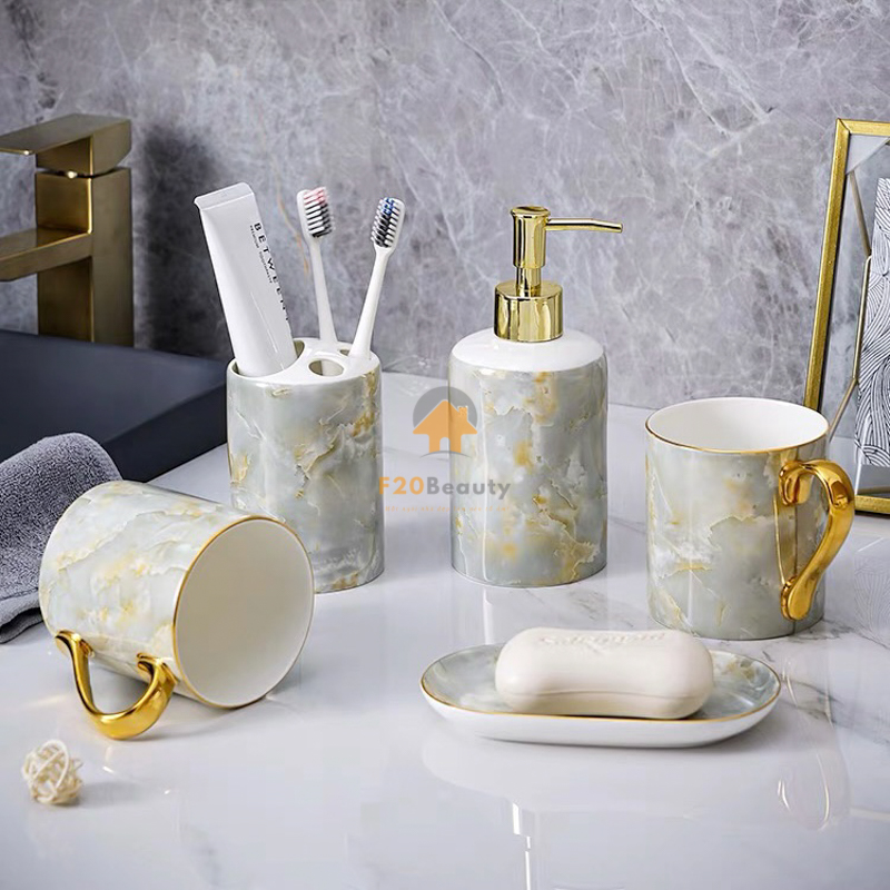 Bộ đồ dùng nhà tắm bằng sứ vân đá Marble
