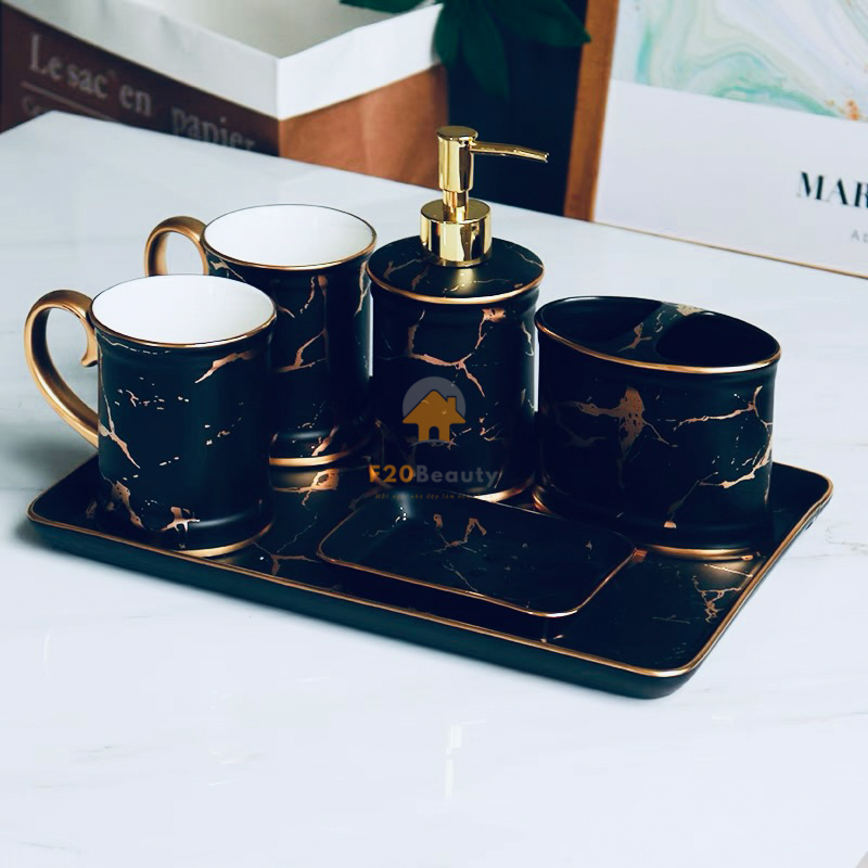 Bộ đồ dùng nhà tắm bằng sứ màu đen huyền bí