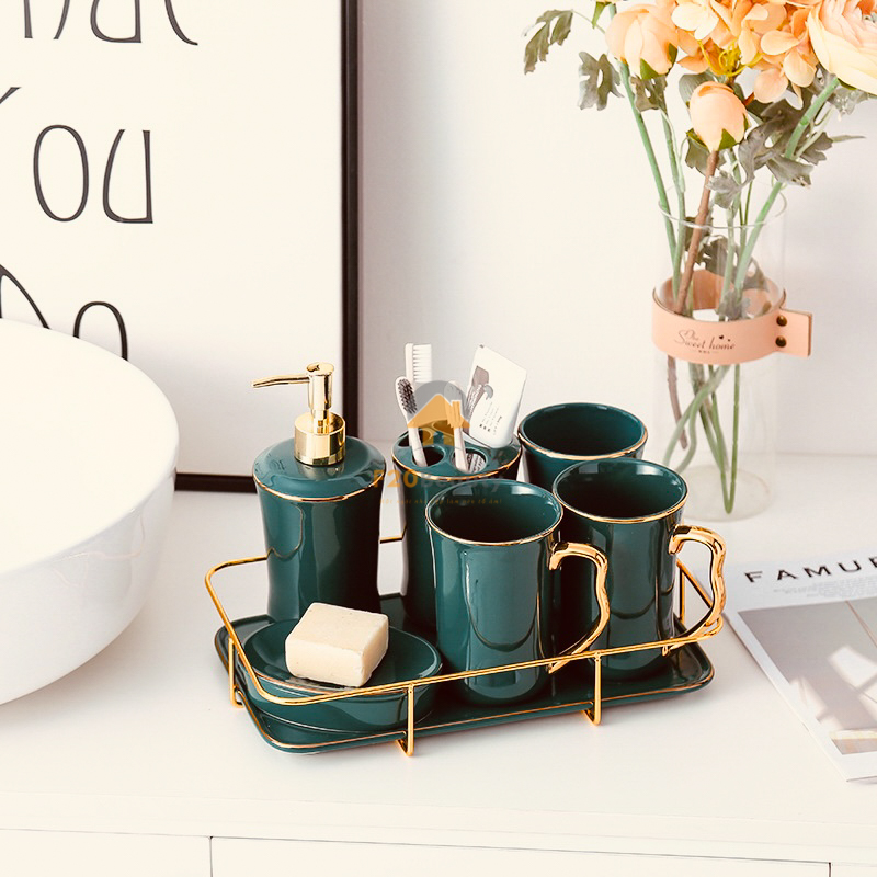 Bộ đồ dùng nhà tắm xanh đậm