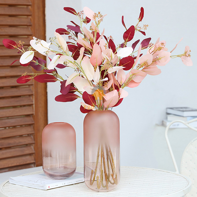 Bình thủy tinh tròn cắm hoa miệng nhỏ hồng Pinky (Bộ 2 bình)