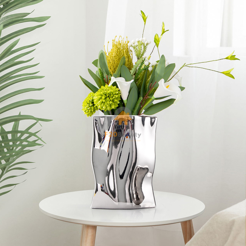 Bình gốm sứ mạ bạc cắm hoa Velios cao cấp