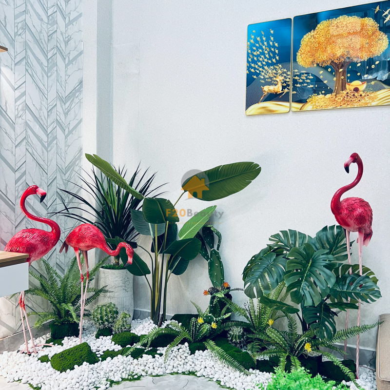 Tiểu cảnh cây giả đẹp như thật trang trí không gian nội thất phong cách Tropical nhiệt đới