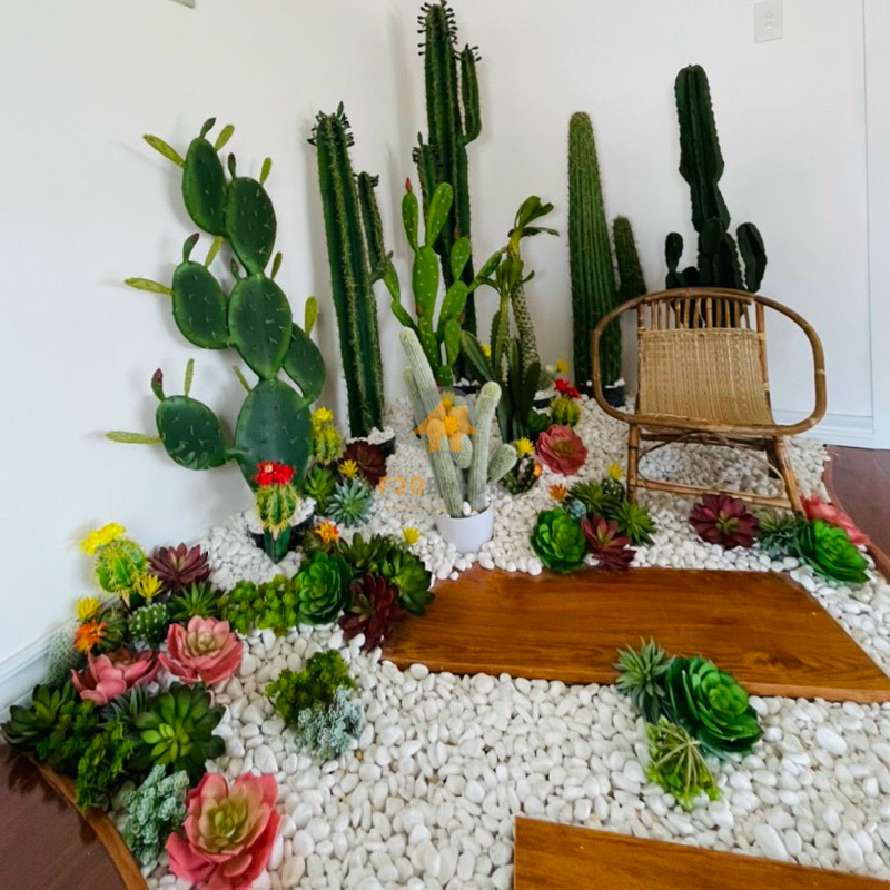 Thi công tiểu cảnh cây xương rồng giả nhiệt đới cho quán cà phê