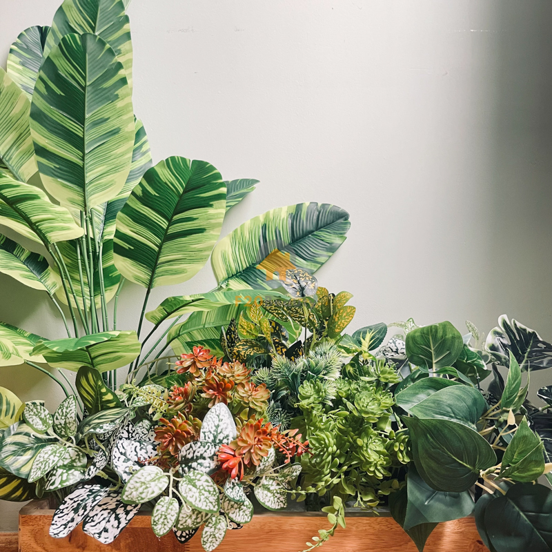 Bồn cây giả decor trang trí nhà hàng, khách sạn phong cách nhiệt đới Tropical