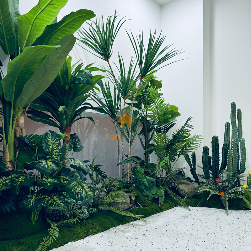 Tiểu cảnh cây giả decor trung tâm thương mại văn phòng theo phong cách hiện đại