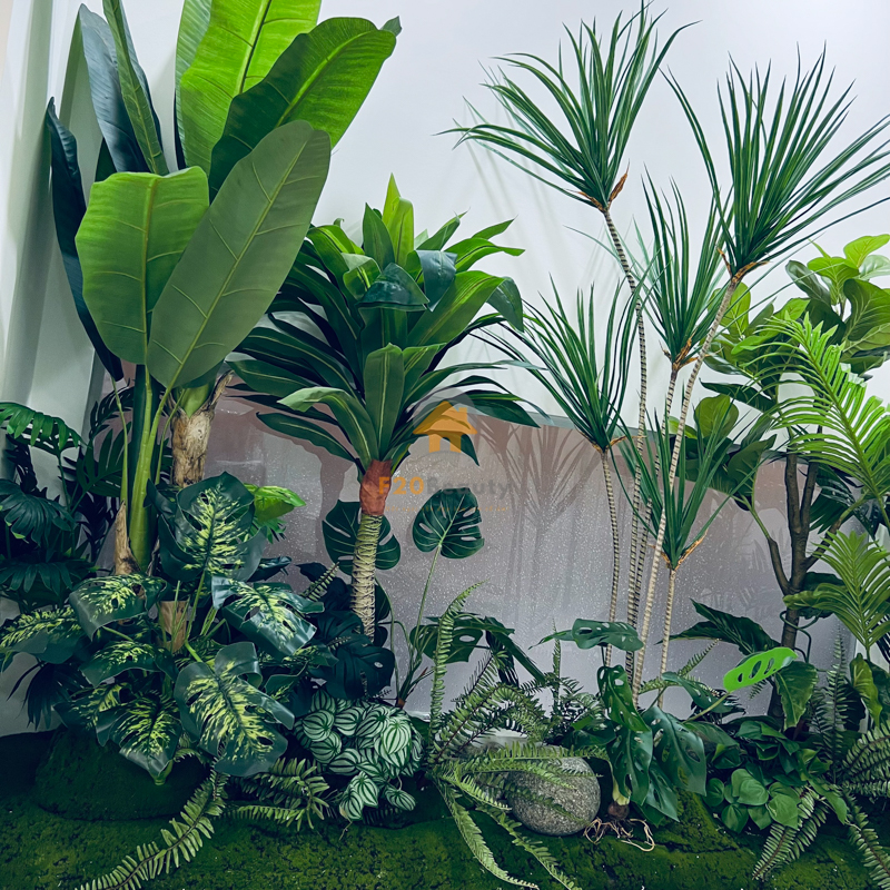 Chi tiết cây và cành lá decor tiểu cảnh cây giả