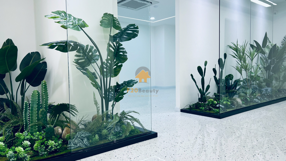 Chi tiết tiểu cảnh cây giả decor đẹp như thật trang trí bệnh viện, Spa