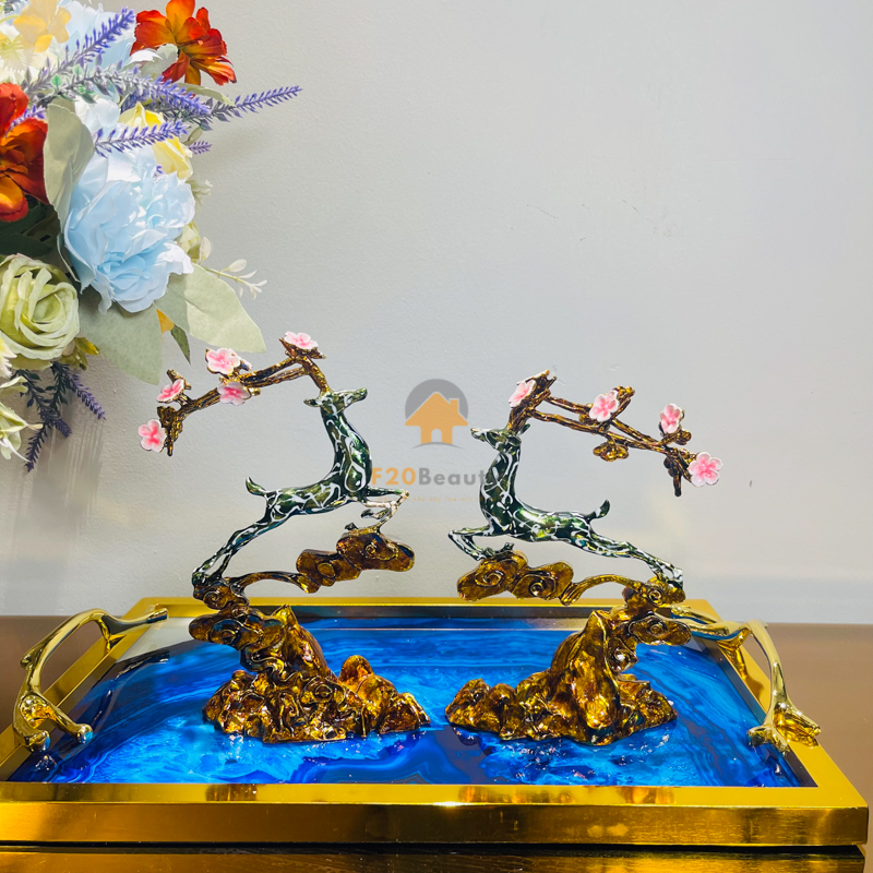 Tượng con hươu sao sừng hoa bằng kim loại trang trí không gian nội thất