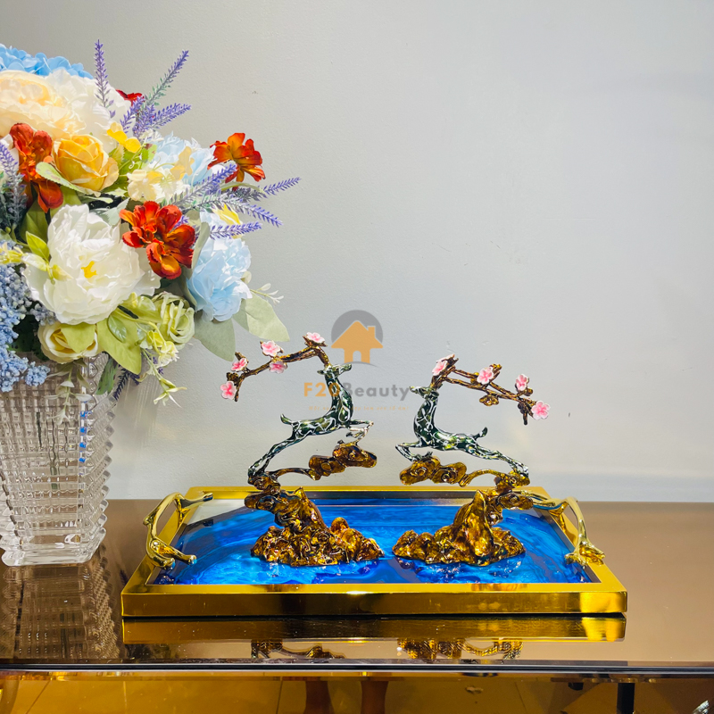 Tượng con hươu sao sừng hoa bằng kim loại trang trí phòng khách