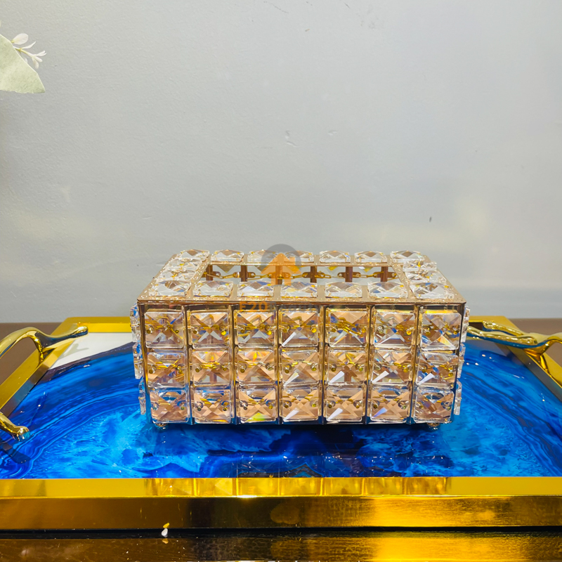 Hộp đựng khăn giấy đính đá vàng trang trí phòng ăn