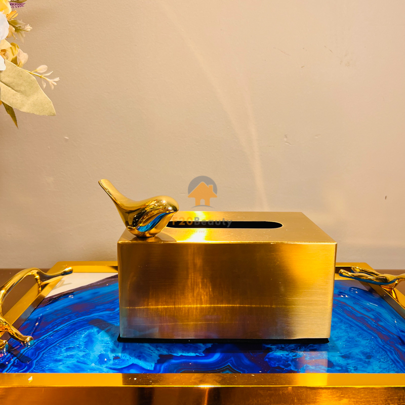 Hộp đựng khăn giấy mạ vàng Villy trang trí không gian nội thất sang trọng hiện đại