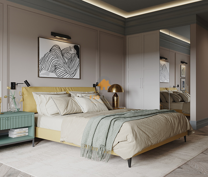 Những đồ vật trang trí phòng ngủ đẹp như: Đèn ngủ để bàn, tranh treo tường, đèn rọi, chân nến trang trí, thảm, gối sofa,...