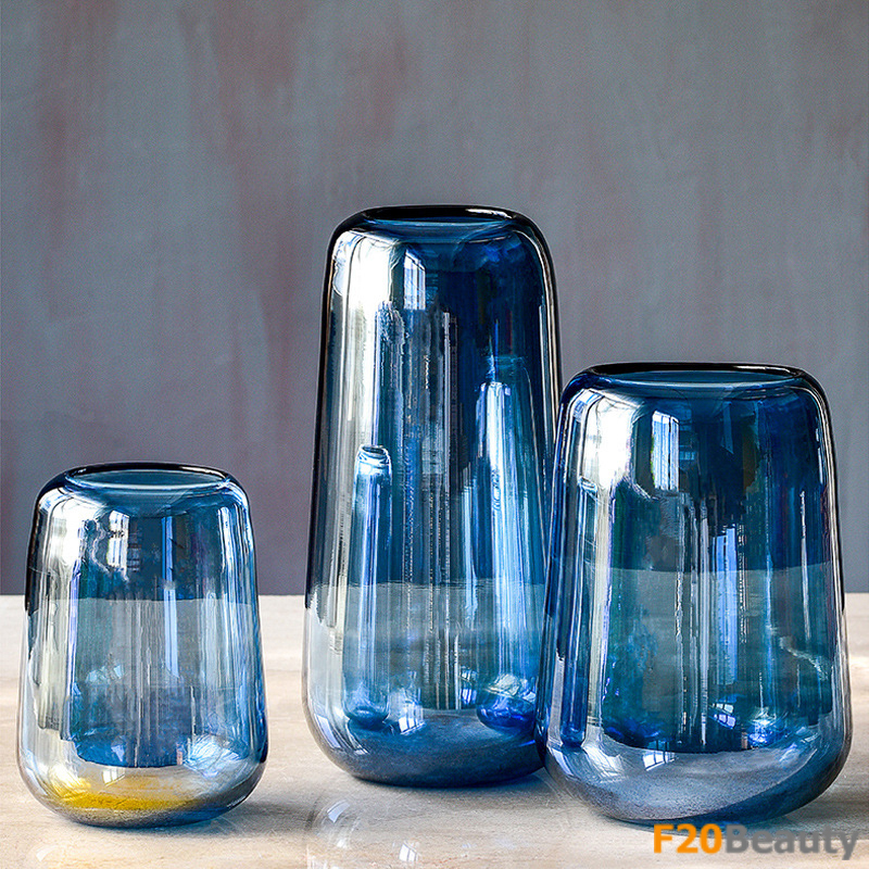 Lọ thủy tinh cắm hoa tròn bầu xanh dương - Sự tươi mát và thanh lịch trong trang trí hoa