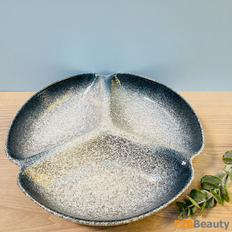 Đĩa 3 ngăn đựng đồ ăn phong cách Nhật Bản (vân xám)