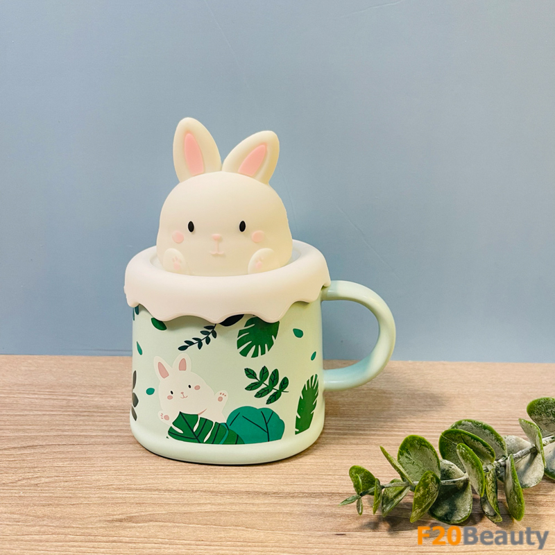 Cốc thỏ Vintage kèm nắp màu xanh lá