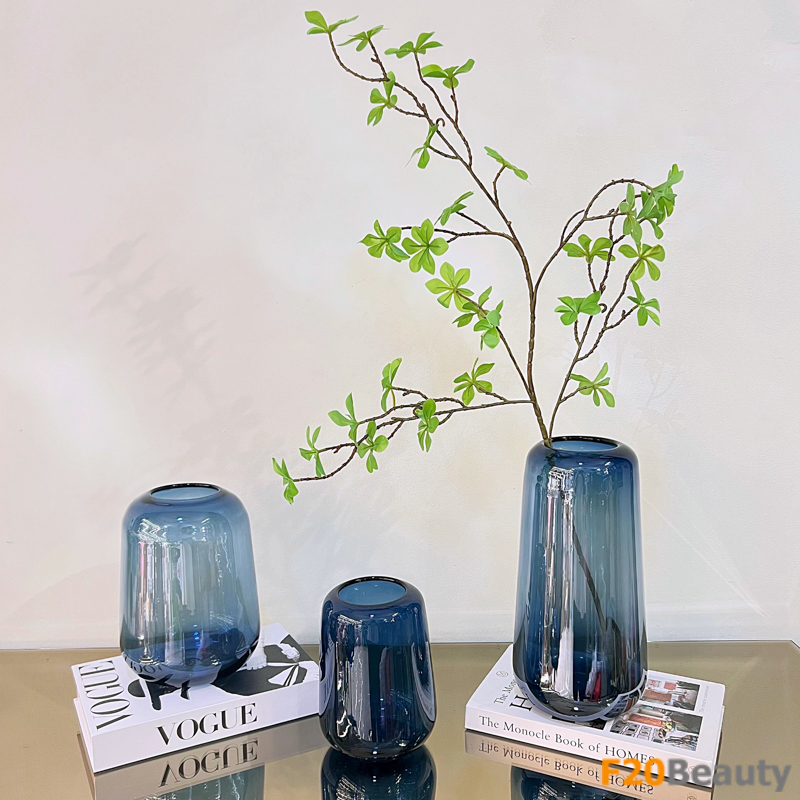 Lọ thủy tinh cắm hoa tròn bầu xanh dương