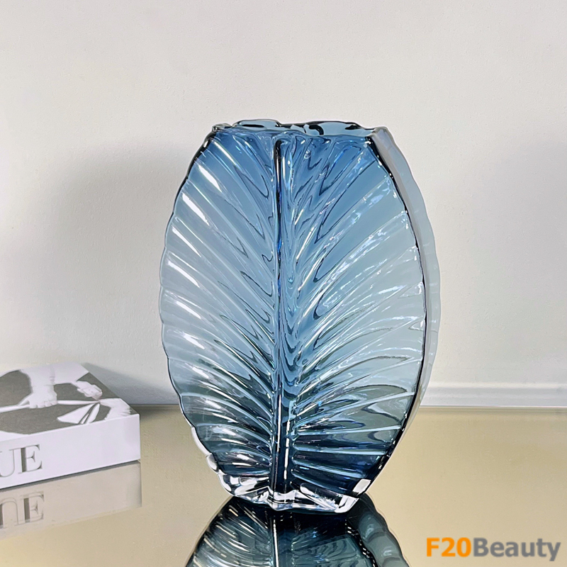 Lọ thủy tinh vân chiếc lá màu xanh xanh dương