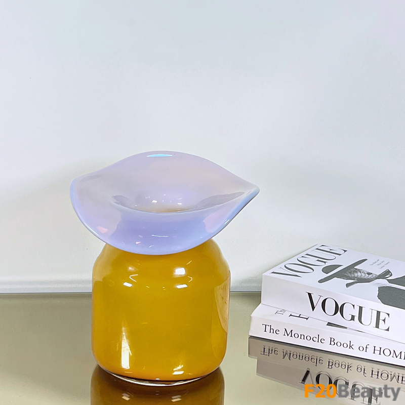 Bình thủy tinh miệng rộng màu vàng be