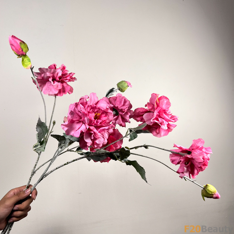 Hoa mẫu đơn 2 bông 1 nụ hồng đậm