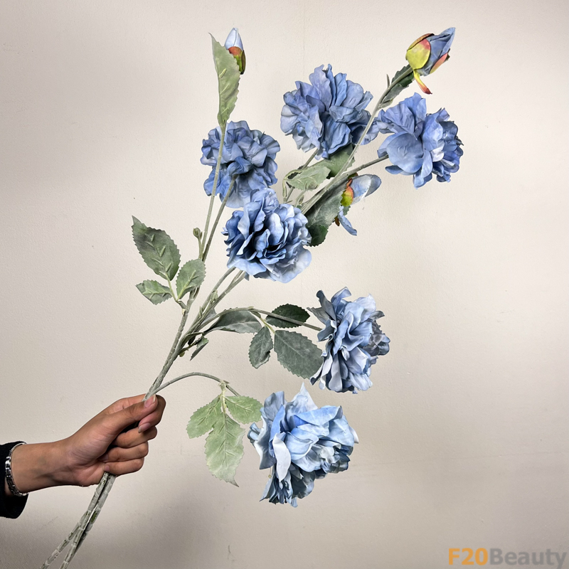 Hoa mẫu đơn 2 bông 1 nụ xanh dương