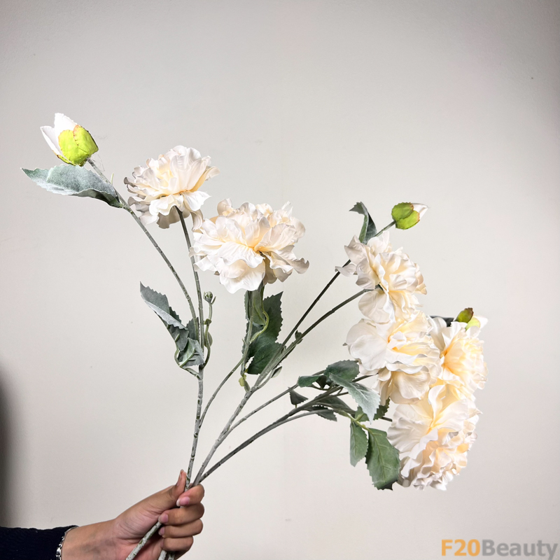 Hoa mẫu đơn 2 bông 1 nụ màu be