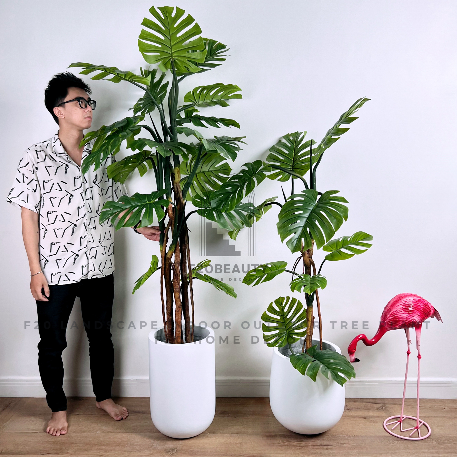 Cây trầu bà Monstera nhiệt đới thân cao giả trang trí không gian sống