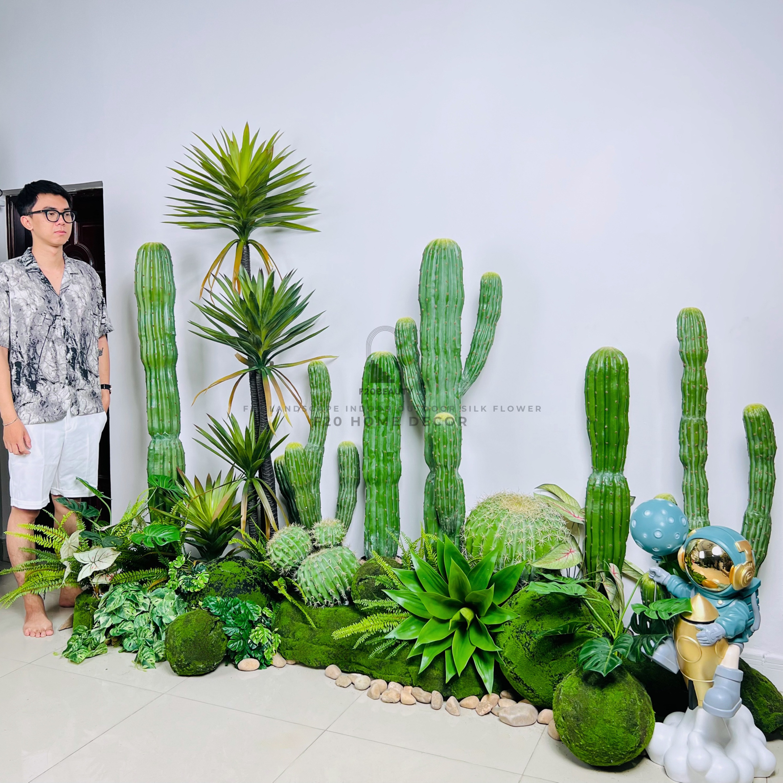 Thi công tiểu cảnh cây xương rồng cột giả với nhiều kiểu dáng, kích thước