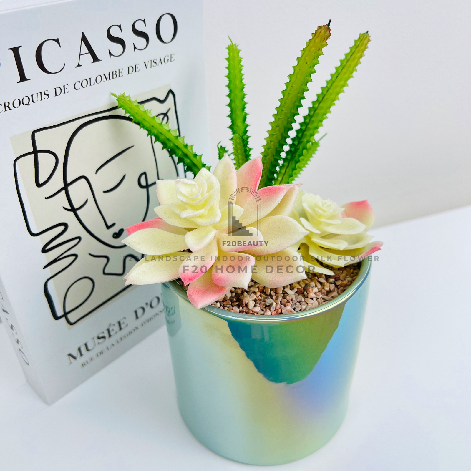 Chậu sen đá rồng nhỏ giả để bàn decor phòng làm việc