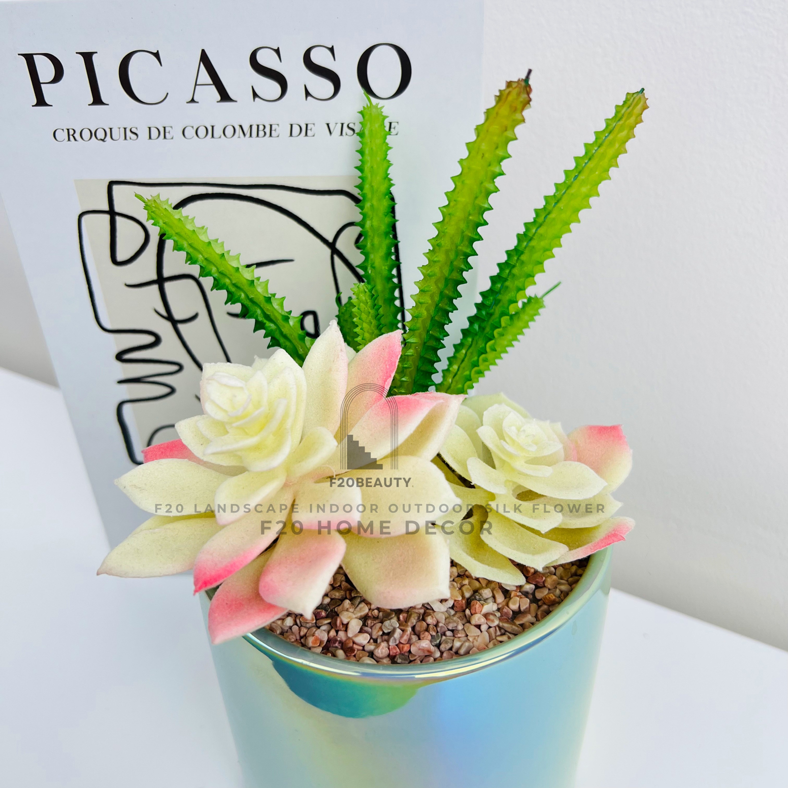 Chi tiết chậu cây sen đá giả để bàn trang trí trên bàn