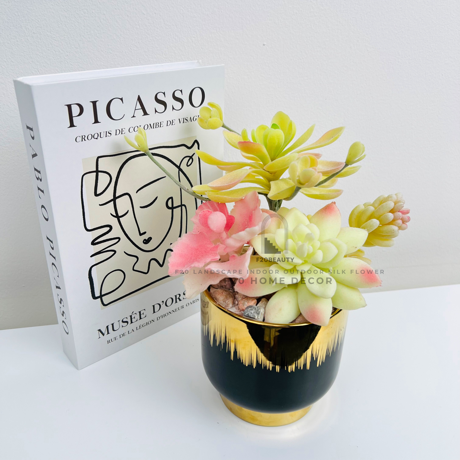 Chậu cây sen đá cánh bướm giả để bàn trang trí văn phòng