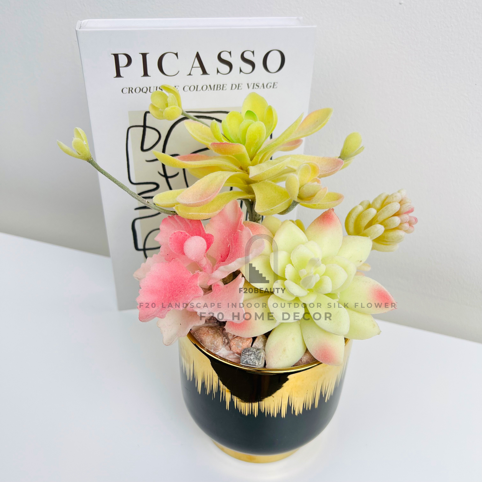 Chậu cây sen đá cánh bướm giả để bàn văn phòng