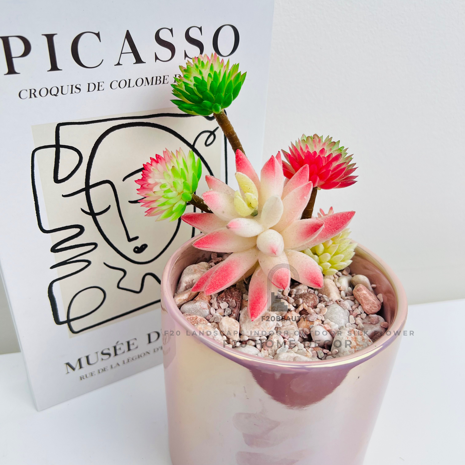 Chậu cây sen đá Lilacina giả để bàn trang trí quán cafe