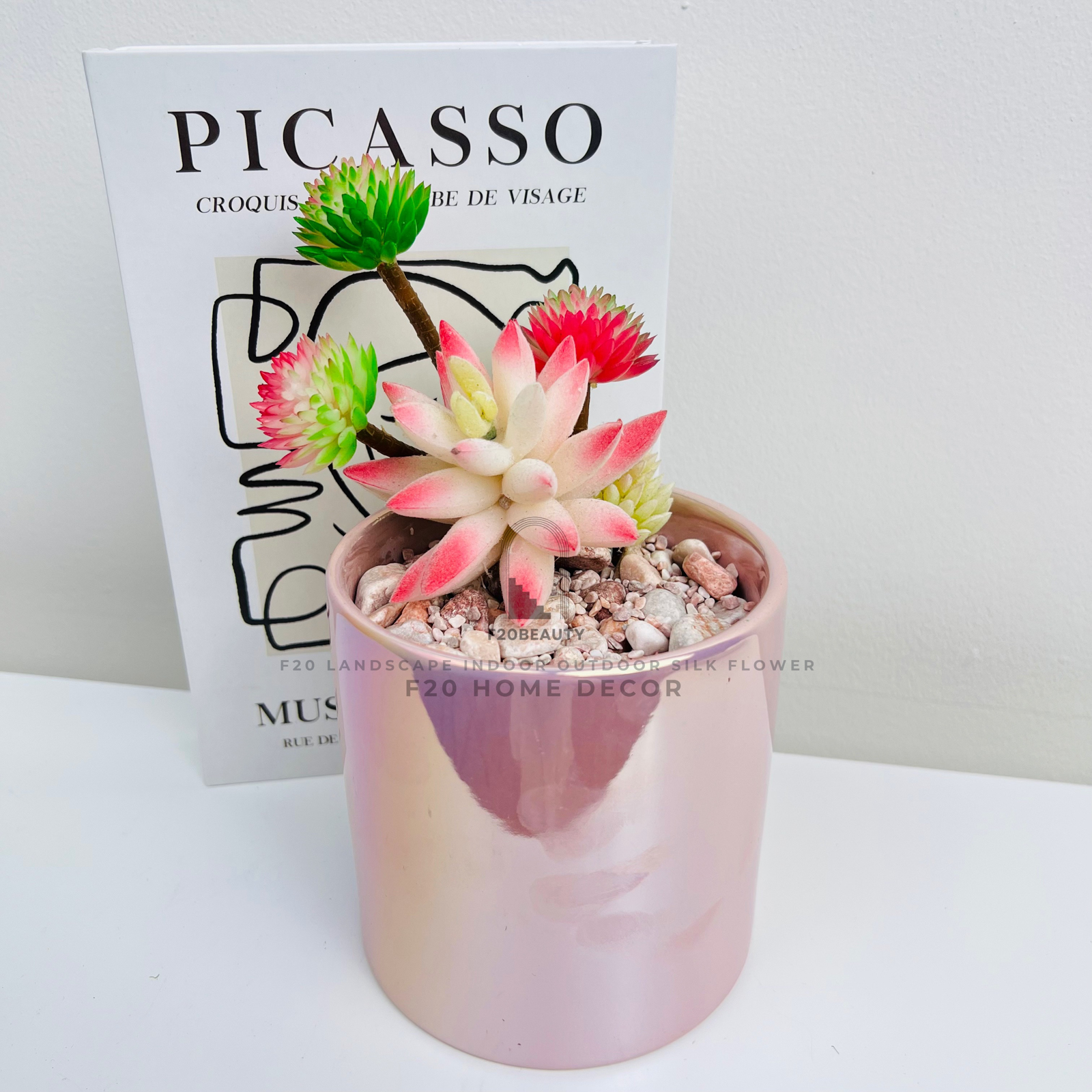 Chậu cây sen đá Lilacina giả để bàn