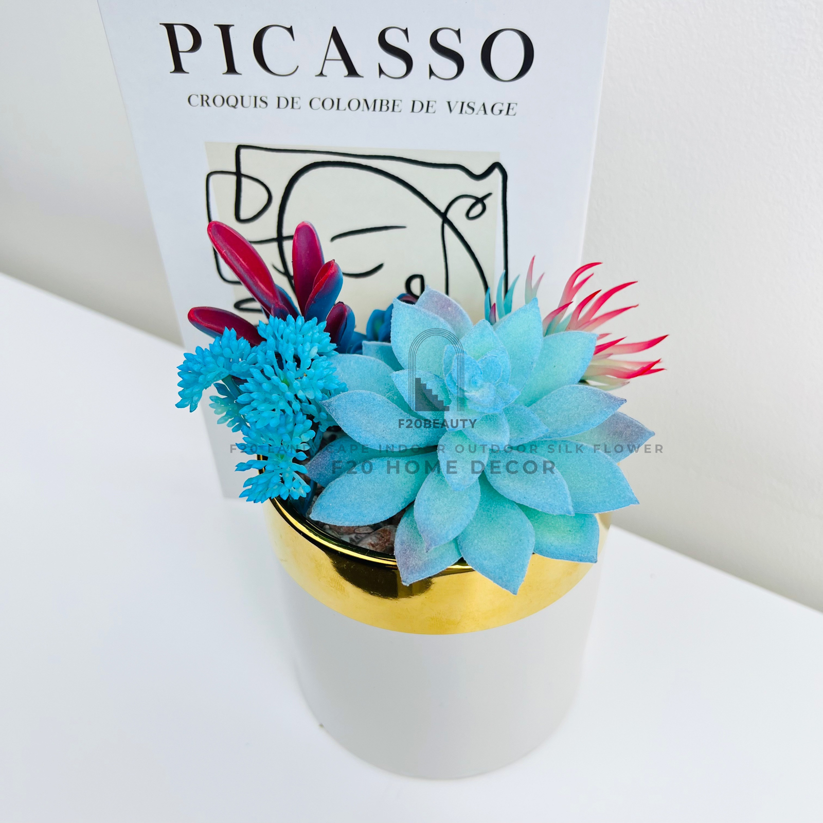 Chậu cây sen đá Laui giả để bàn văn phòng