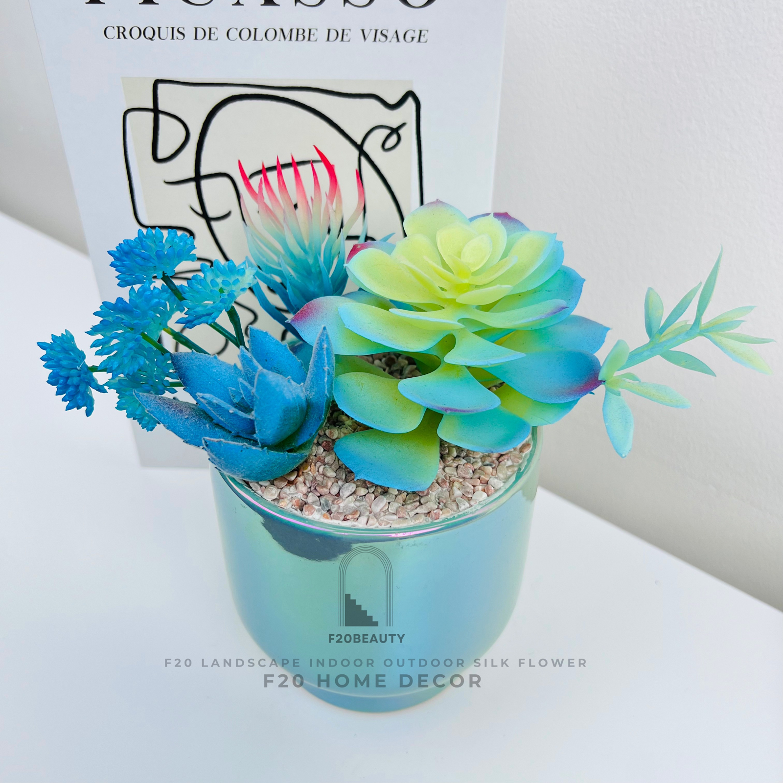 Chậu cây sen đá Echeveria giả để bàn trang trí bàn làm việc