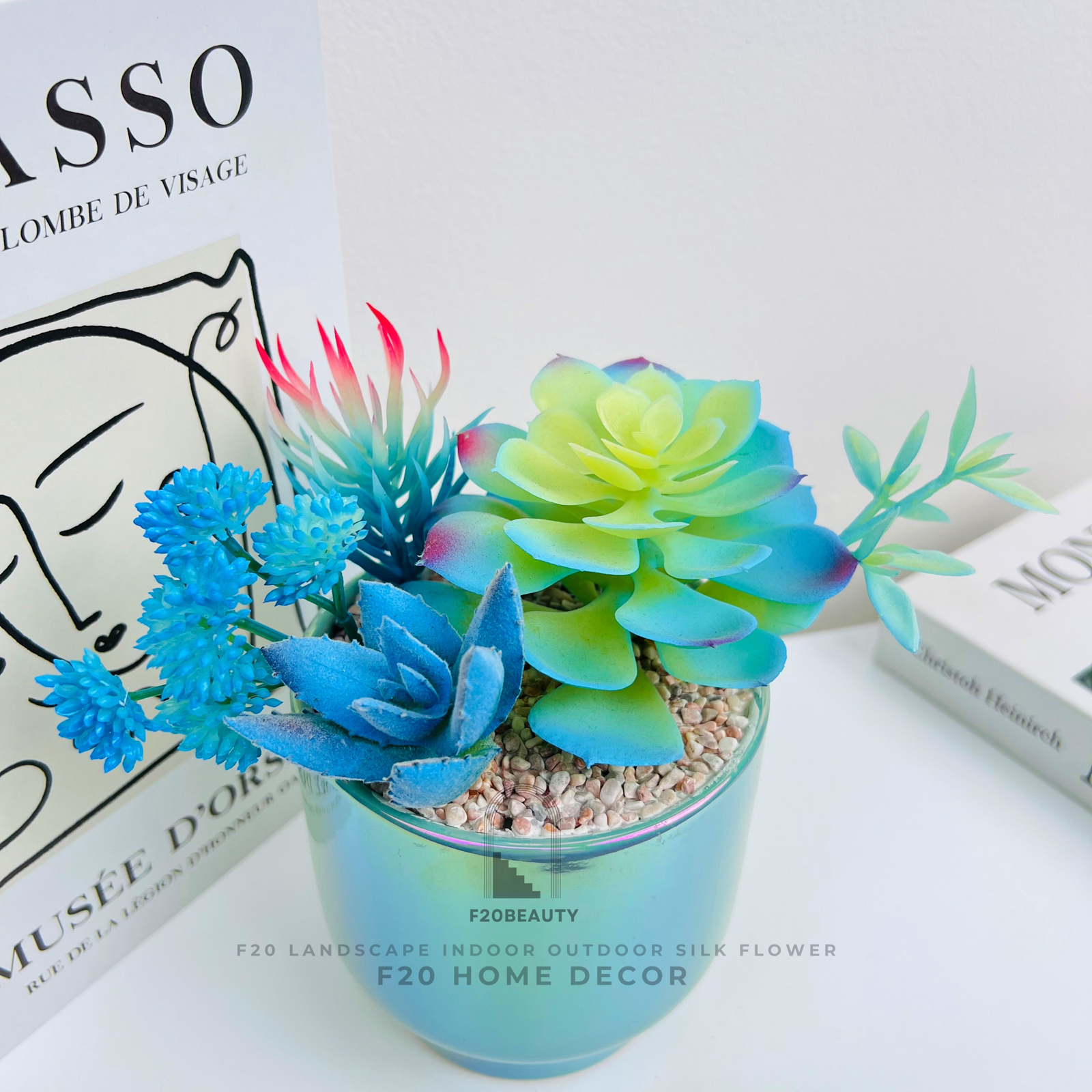 Chậu cây sen đá Echeveria giả để bàn trang trí văn phòng