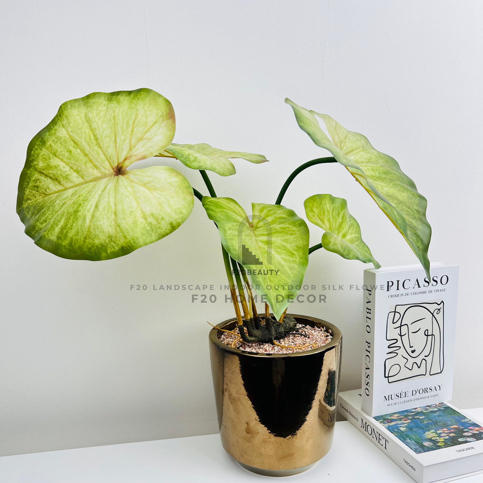 Chậu cây tróc bạc giả để bàn mảng xanh góc phòng làm việc