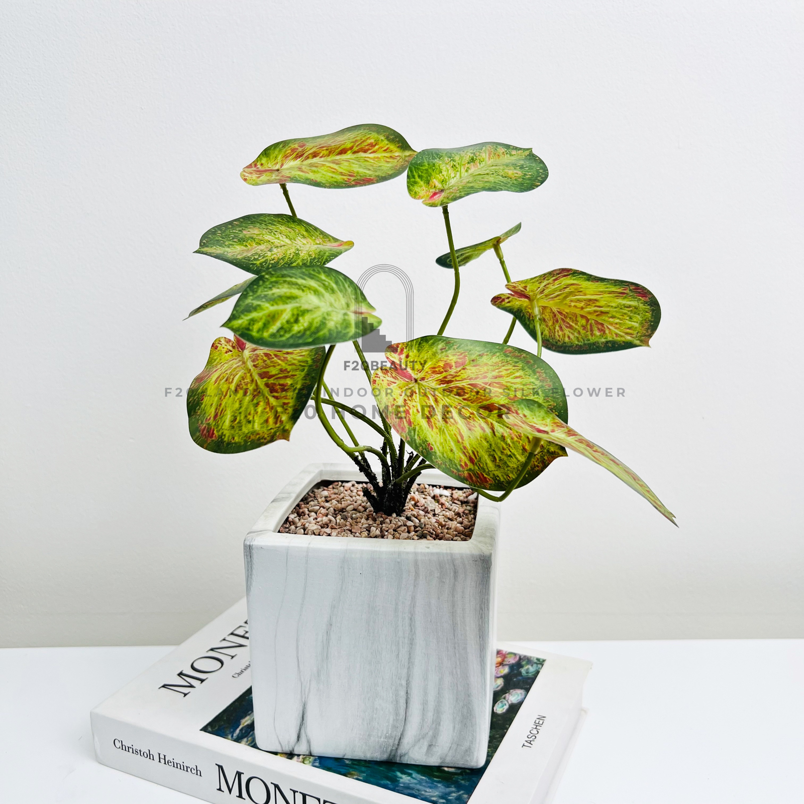 Chậu cây Thiên Thần giả để bàn kèm chậu vuông trắng tạo không gian thư giãn cho phòng khách