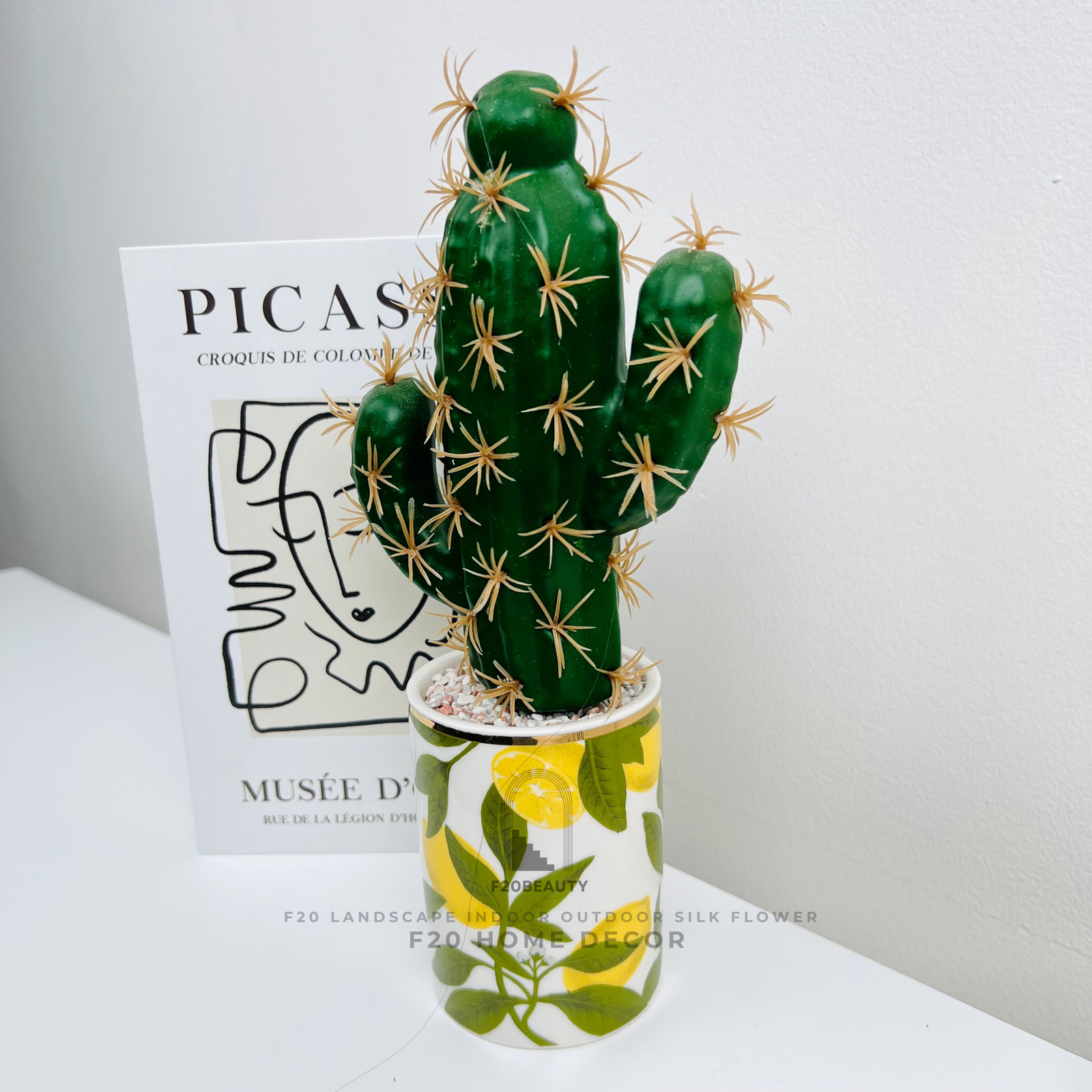 Chậu cây xương rồng hai tay giả để bàn trang trí phòng khách