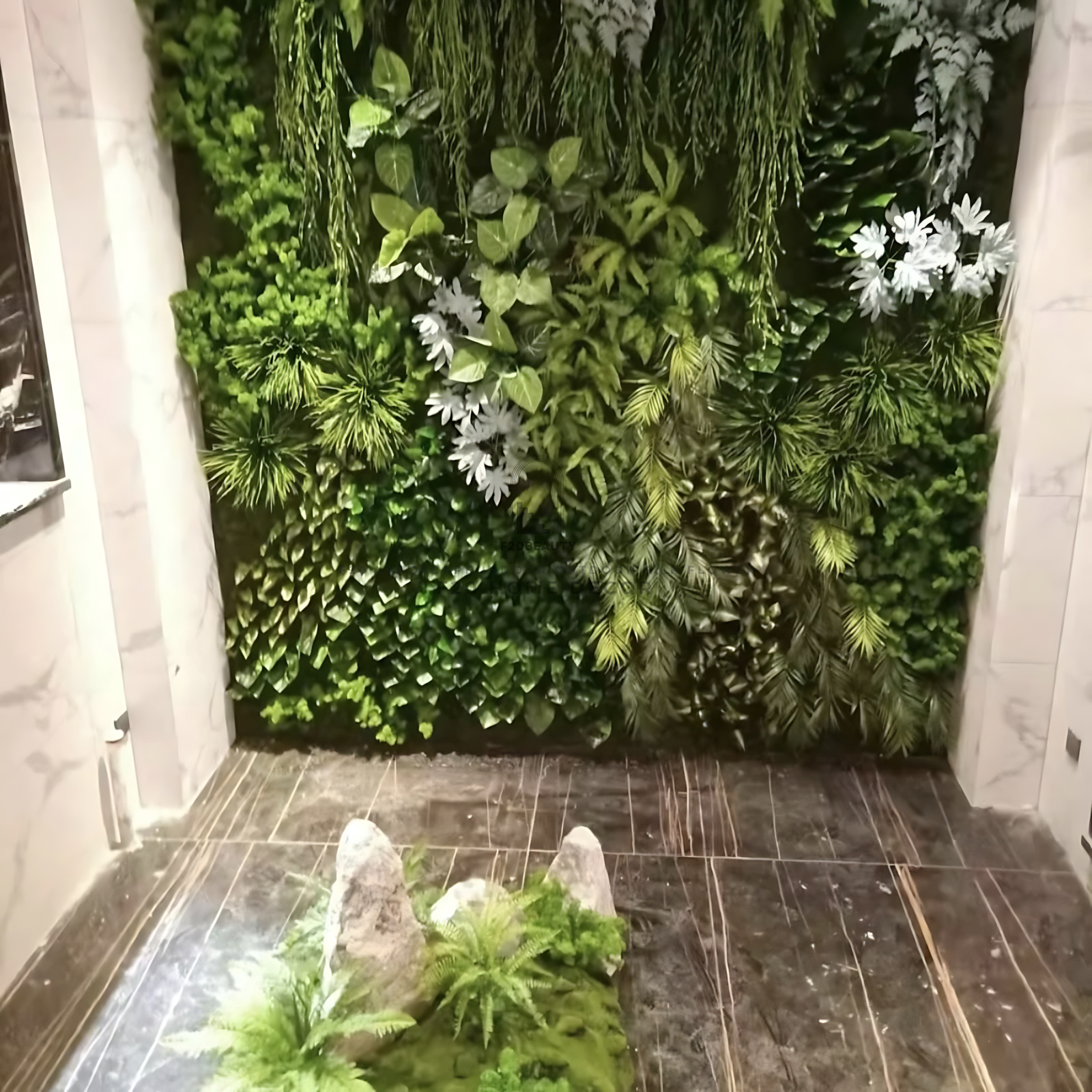 Thi công tường cây giả mix nhiều loại trang trí quán cafe