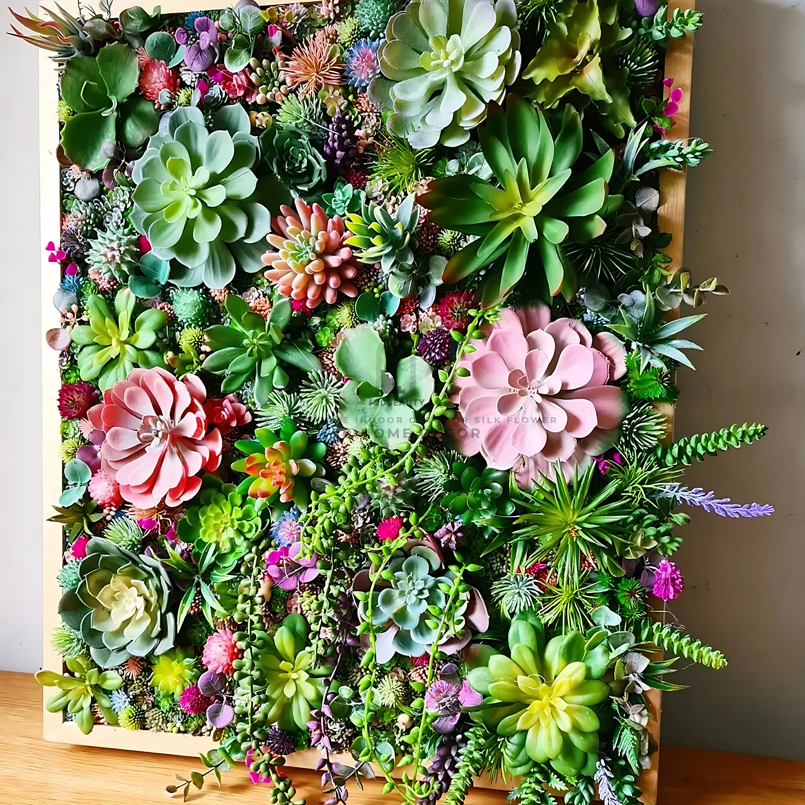 Tường cây giả sen đá mix các loại mang nét đẹp tinh tế