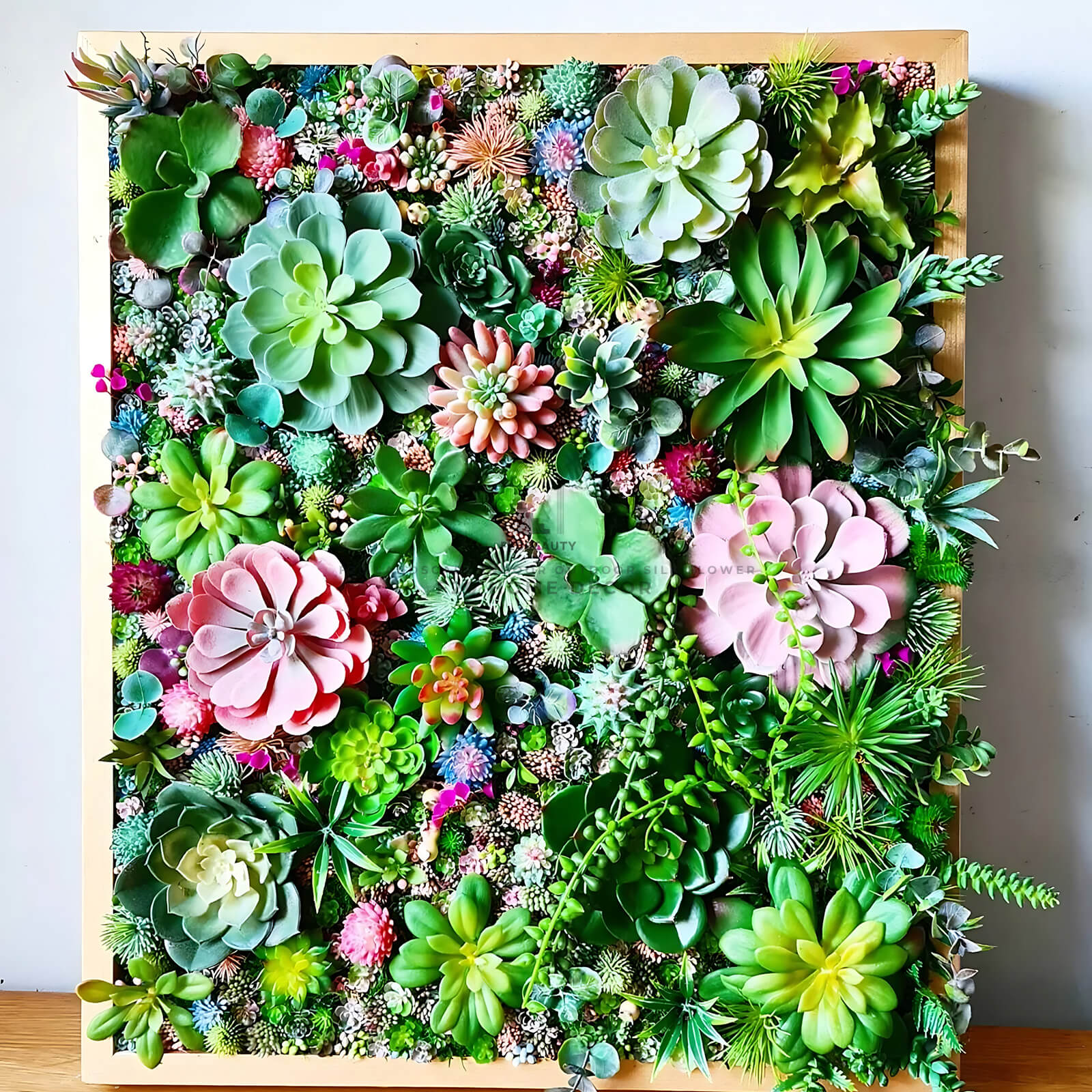 Tường cây giả sen đá mix các loại